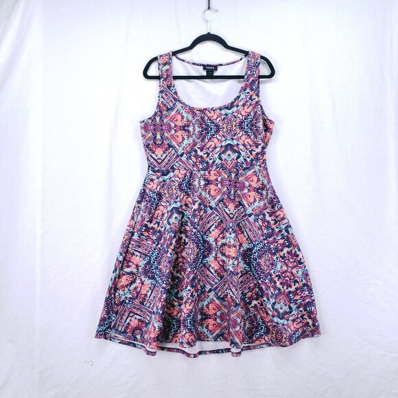 Torrid Multicolor Colorful Geometric Bold Kaleidoscope Fit n Flare Dress Size 0 - Picture 1 of 12